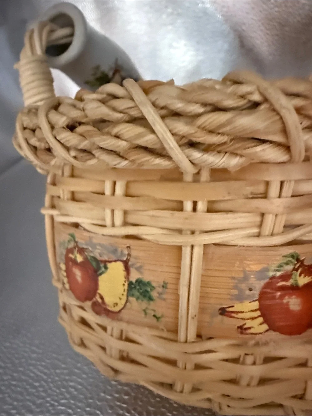 Wicker Fruit Accent Basket with Ceramic Handles